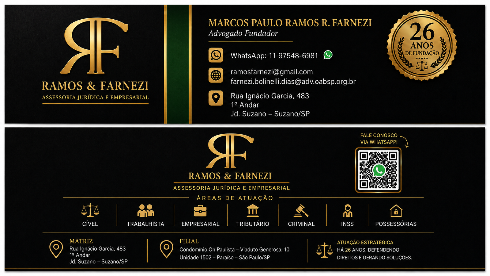 Cartão de visita atualizado da Ramos & Farnezi